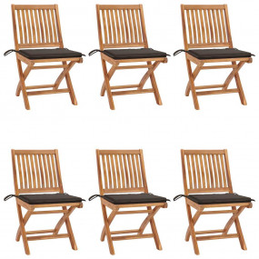 Patio Chair Set of 6 Taupe Teak wood, Polyester Standar...