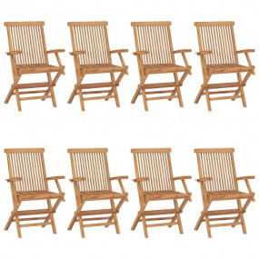 Patio Chair Set of 8 Green, Brown Solid Teak Wood, 100%...