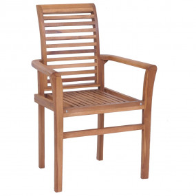 Dining Chair Set of 6 Teak Wood, Green Cushions