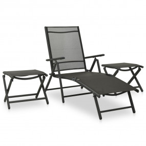 Garden Lounge Set Black and Charcoal Aluminum, Textilen...
