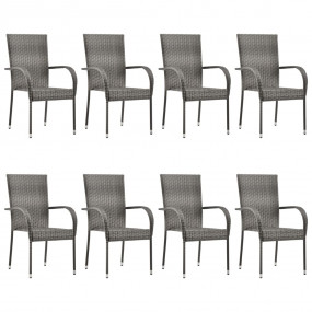 Dining Set Grey Solid acacia wood Large Stackable