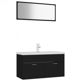 Bathroom Furniture Set Black Engineered wood and cerami...