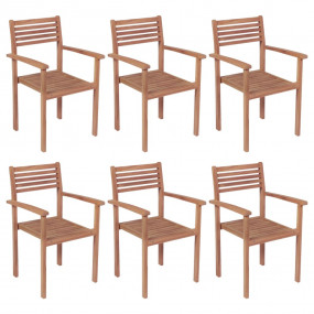 Stackable Chair Set of 6 Natural Teak Solid Teak Wood S...