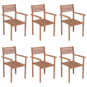 Patio Chair Set of 6 Beige Fine sanded teak hardwood Me...