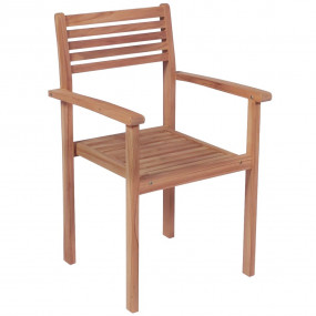 Stackable Chair Set of 8 Warm Teak Brown Solid Teak Woo...