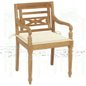 Batavia Chair Set of 6 Teak brown, Cream Teak wood, Pol...