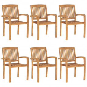 Patio Chair Set of 6 Natural Teak, Green Solid Teak Woo...