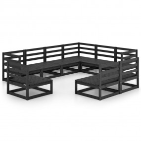 Garden Lounge Set Black Solid Pine Large Modular
