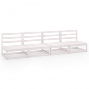 Garden Sofa White Solid Pinewood Medium Modular Outdoor...
