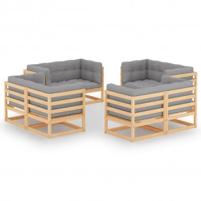Garden Lounge Set Pinewood Solid pine wood, polyester L...