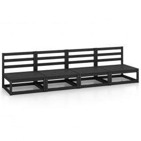 Garden Sofa Black Solid pine wood Standard Modular Outd...