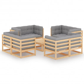 Garden Lounge Set Gray Solid Pinewood Medium Modular