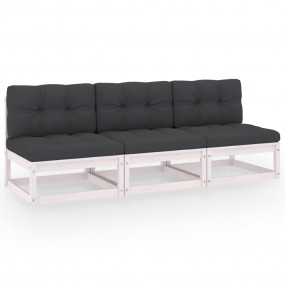 Garden Sofa White Solid pinewood 3-seater Modular Outdo...
