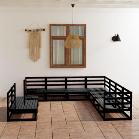 Garden Lounge Set Black Solid Pine Wood Large Durable