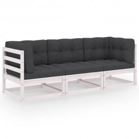 Garden Sofa White Solid pinewood 3-seater Durable Outdo...