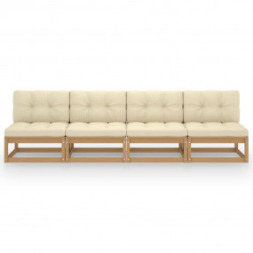 Garden Sofa Honey Brown, Cream Solid Pinewood 4-Seater