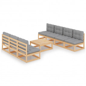 Garden Lounge Set Grey Solid Pinewood, 100% Polyester M...