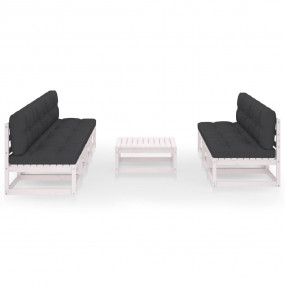 Garden Lounge Set White Solid pinewood Medium Modular