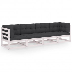 Garden Sofa White Solid Pinewood 4-Seater Sits Many