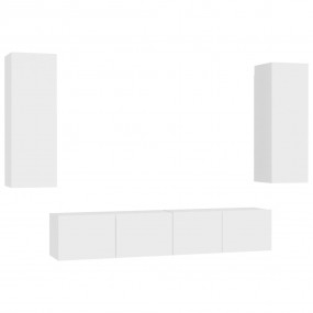 TV Cabinet White Engineered Wood Sleek TV Cabinet Recta...