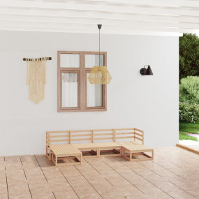 Garden Lounge Set Natural Pine Solid Pinewood Medium  M...