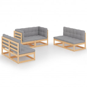 Garden Lounge Set Natural Wood Solid Pine Wood, Polyest...