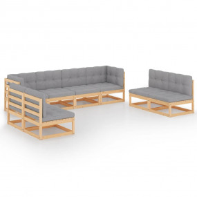 Garden Lounge Set Natural Wood Solid Pinewood, Polyeste...