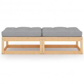 Footstool Grey and Natural Wood Solid Pinewood, 100% Po...