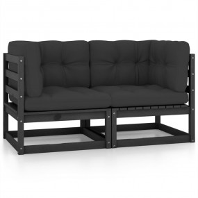 Garden Sofa Black Solid pinewood, fabric (100% polyeste...