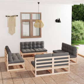 Garden Lounge Set Natural wood Solid Pine Wood 8 Piece ...