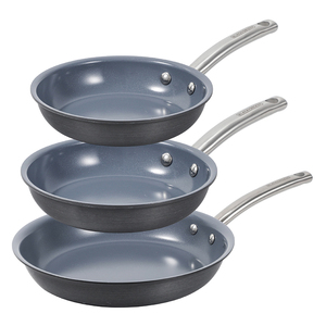 Imag:BLACK+DECKER BDK120B 3-Piece Ceramic and Aluminum Skillet Set, Gray