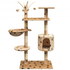 Cat Tree Beige with black paw prints