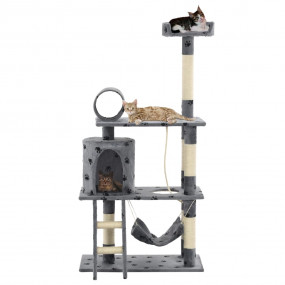 Cat Tree Grey with paw prints Particle board, plush, si...