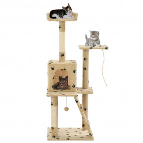 Cat Tree Beige with paw prints Particle board, plush, s...