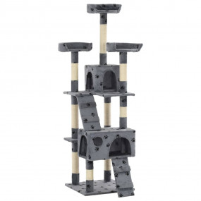 Cat Tree Grey with paw prints Particle board, Plush, Si...