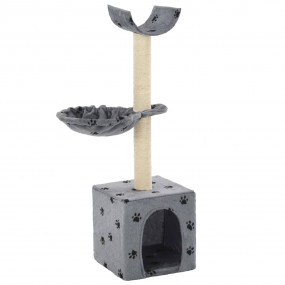Cat Tree Grey with Paw Prints Particle Board, Plush, Si...