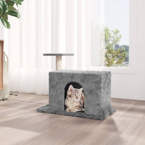 Cat Tree Light Gray Engineered Wood, Plush, Sisal Mediu...