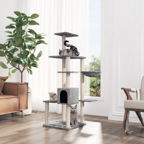 Cat Tree Light Gray Engineered Wood, Plush, Sisal 56 in...
