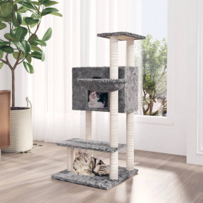 Cat Tree Light gray Engineered wood, plush, sisal Mediu...