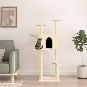 Cat Tree Cream Engineered wood, plush, sisal Large Cat ...