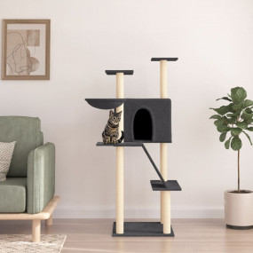 Cat Tree Dark grey Engineered wood, Plush, Sisal 56.3 i...