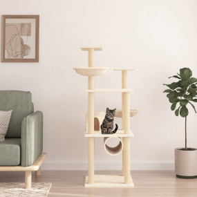 Cat Tree Cream Engineered wood, plush, sisal Large