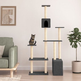 Cat Tree Dark grey Engineered wood, plush, sisal Large ...