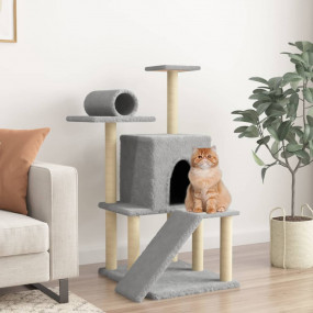 Cat Tree Light Grey Engineered Wood, Plush, Sisal Mediu...