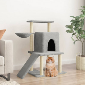 Cat Tree Light Grey Engineered Wood, Plush, Sisal Mediu...