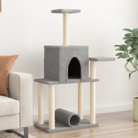 Cat Tree Light Grey Engineered Wood, Plush, Sisal Large...