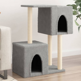 Cat Tree Light grey Engineered wood, plush, sisal Mediu...