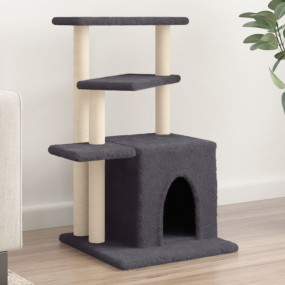 Cat Tree Dark Grey Engineered Wood, Plush, Sisal Medium...