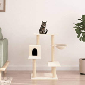 Cat Tree Cream Engineered wood, plush, sisal Large Cat ...