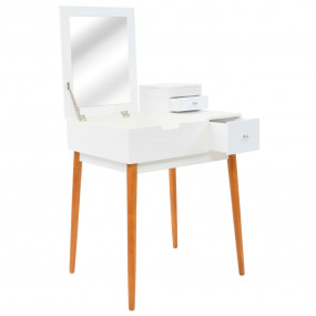 Dressing Table White and Brown MDF, Glass, Pinewood, Me...